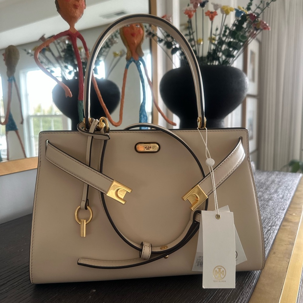 Tory Burch Beige Satchel with Gold Accents